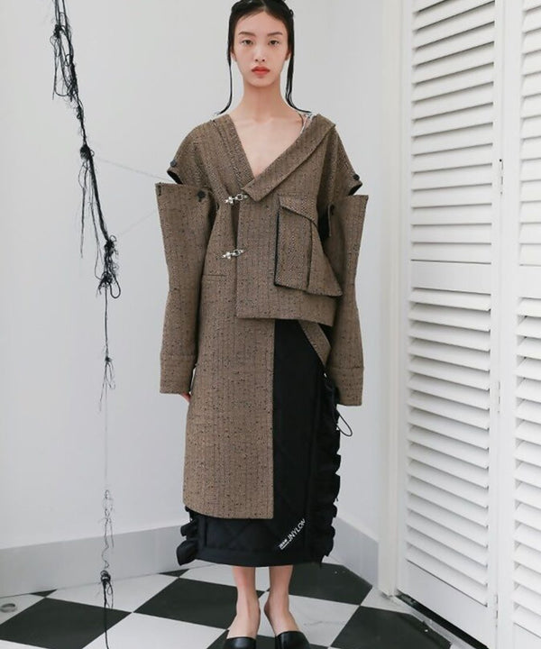 Asymmetric Deconstructed Tweed Coat
